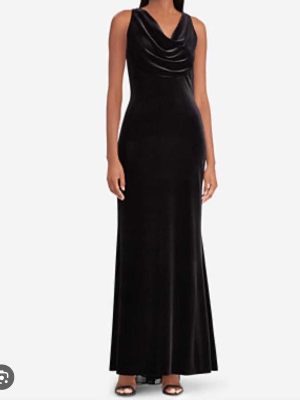 Ralph Lauren Black Velvet Cowl-Neck Maxi Dress